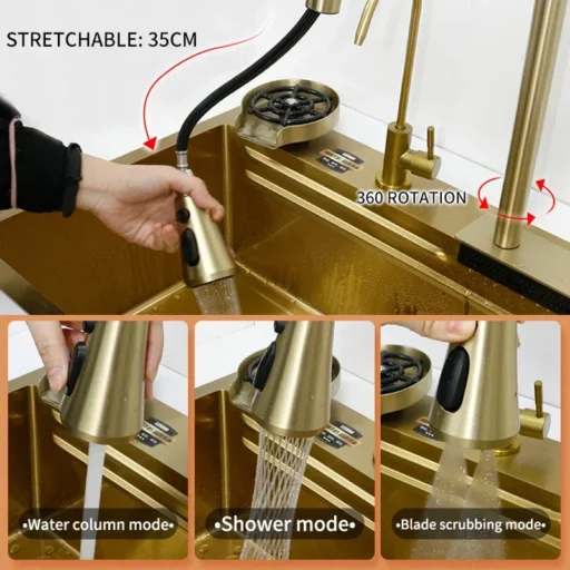 Gold Stream Multifunctional Waterfall Kitchen Sink - Image 4